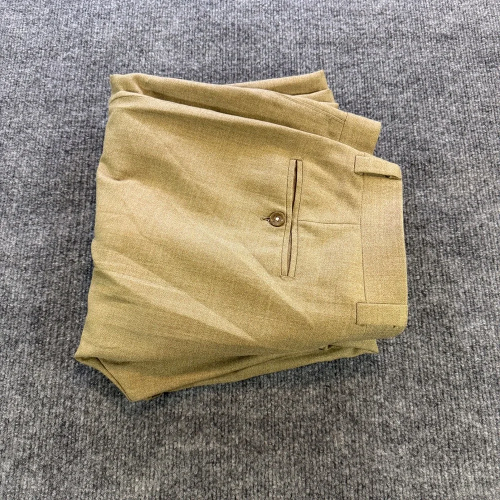 Linea Naturale Mens 35 Tan 100% Wool Pleated Cuffed Dress Pants Made in Italy